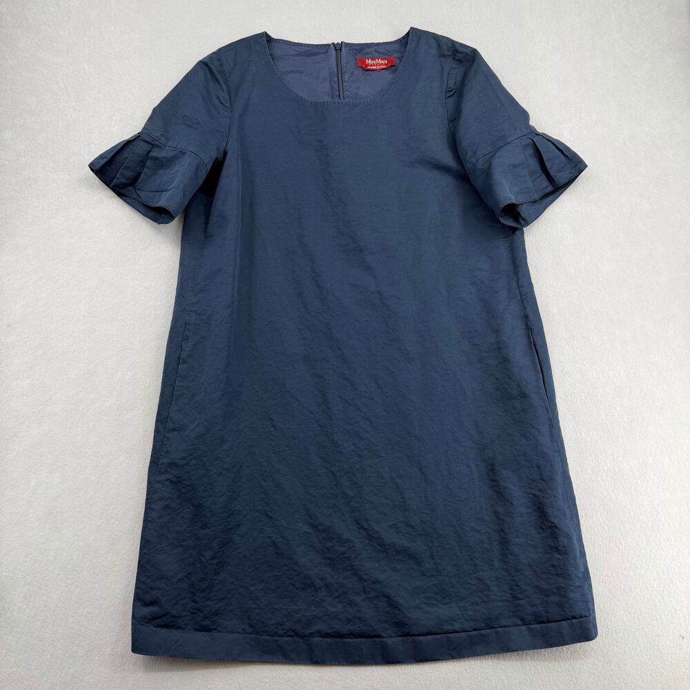 Max Mara Studio Navy Blue Ruffle Sleeve Dress
